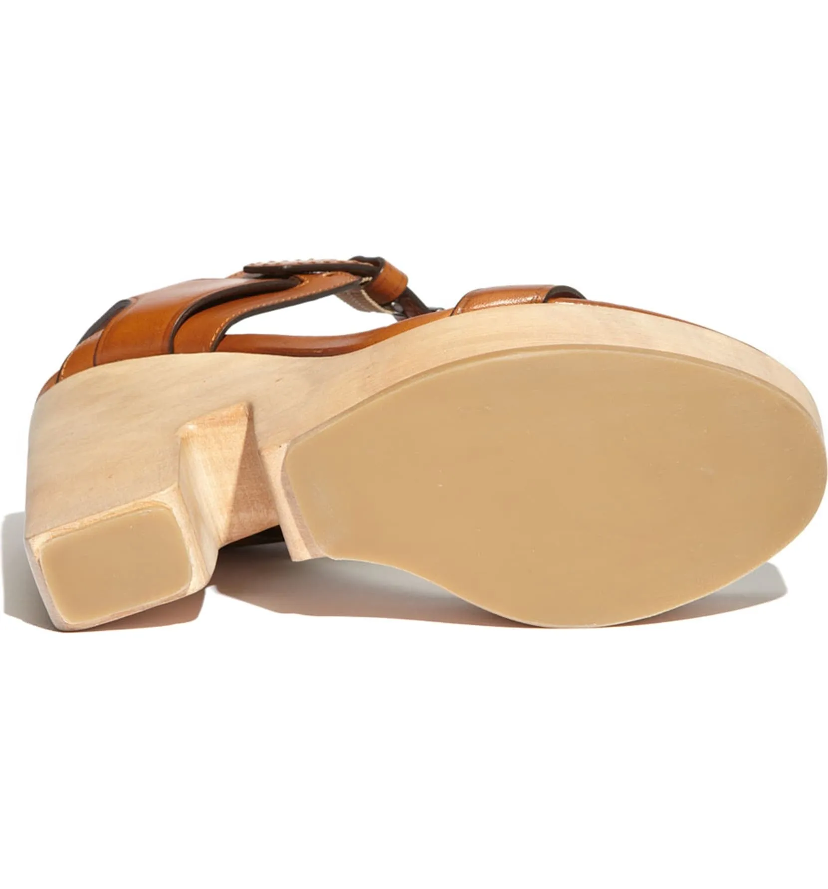 Reed Krakoff Brown Leather Slingback Cutout Platform Wooden Sandals 103-448
