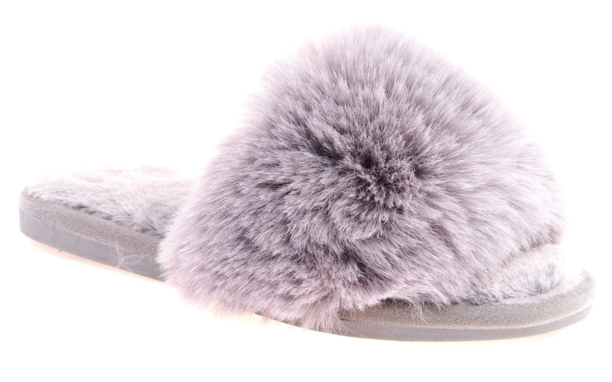 Sasha Fluffy Band Slipper in Grey