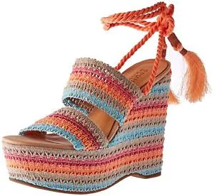 SCHUTZ Bendy Crochet Espadrille Wedge Multi Color Platform Tie Up Open Sandals