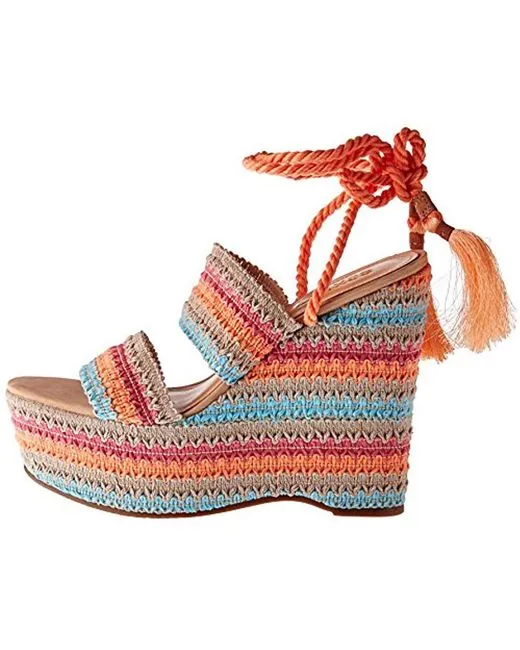 SCHUTZ Bendy Crochet Espadrille Wedge Multi Color Platform Tie Up Open Sandals