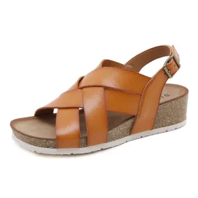 SIKETU |  Cork Multiple Straps Leather Wedge Shoes