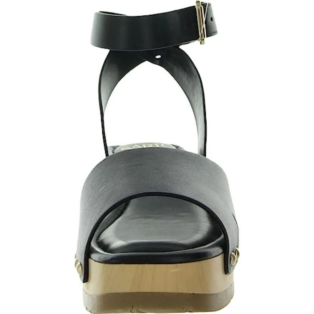 Sista Black Leather Franco Sarto Wedge Sandals