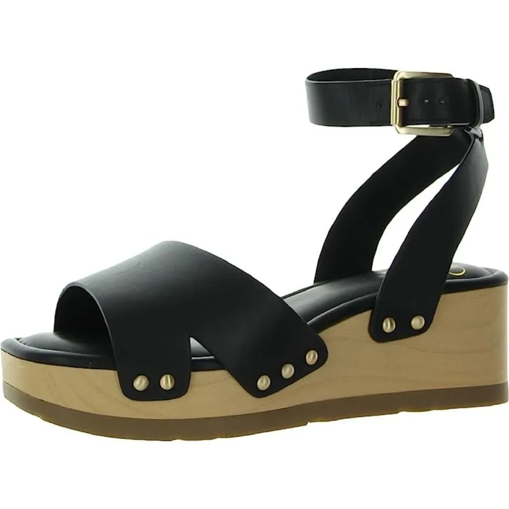 Sista Black Leather Franco Sarto Wedge Sandals