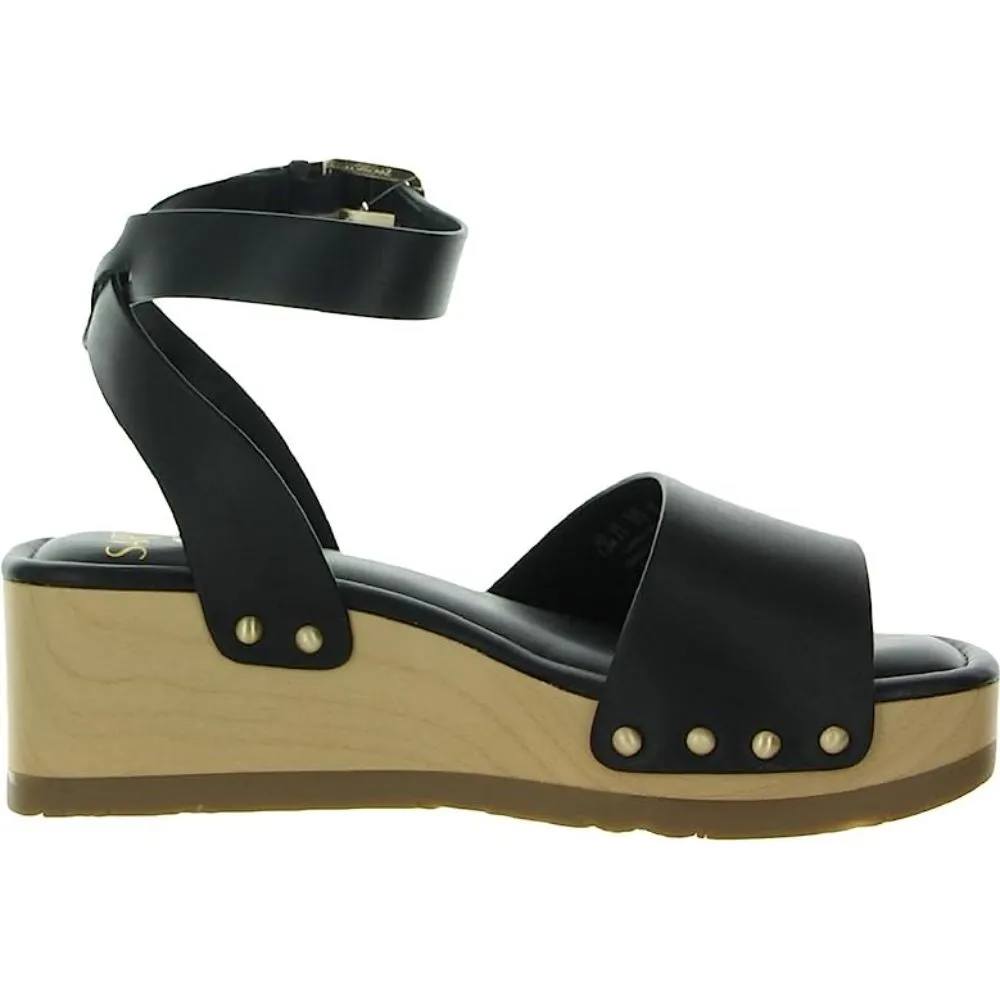 Sista Black Leather Franco Sarto Wedge Sandals
