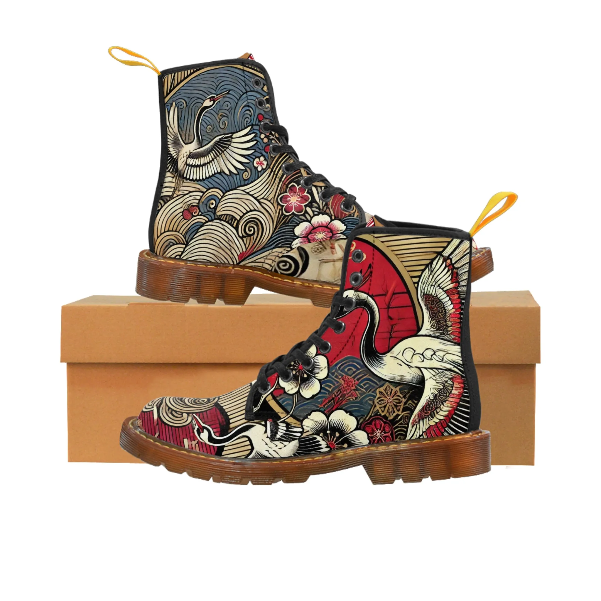 Tokyo Trend Traditional Japanese heron and flowers Pattern Women's Canvas Boots