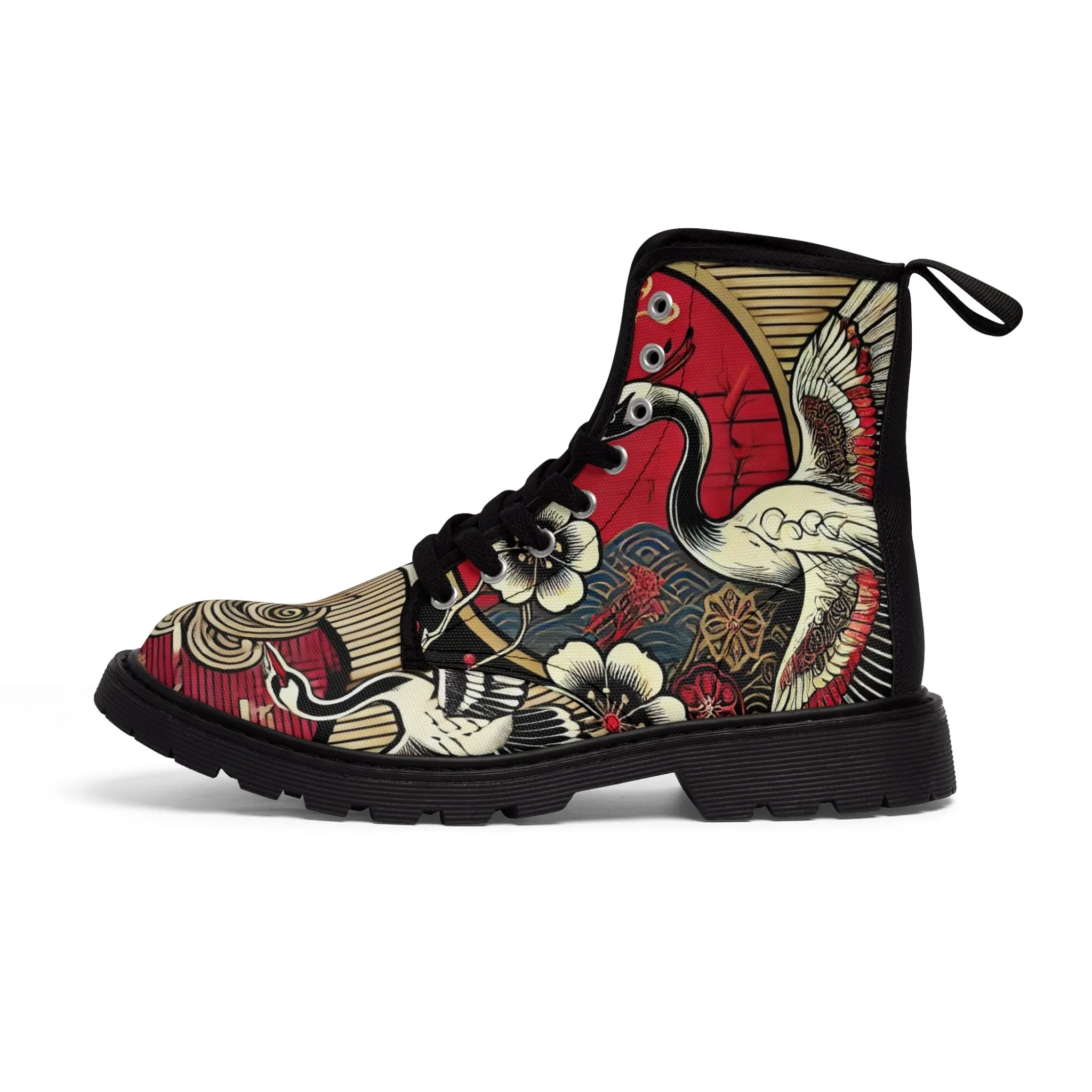 Tokyo Trend Traditional Japanese heron and flowers Pattern Women's Canvas Boots