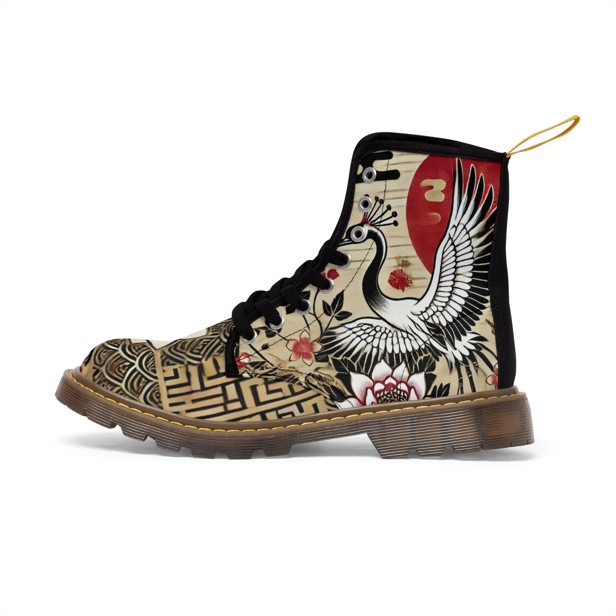 Tokyo Trend Traditional Japanese heron and flowers Pattern Women's Canvas Boots
