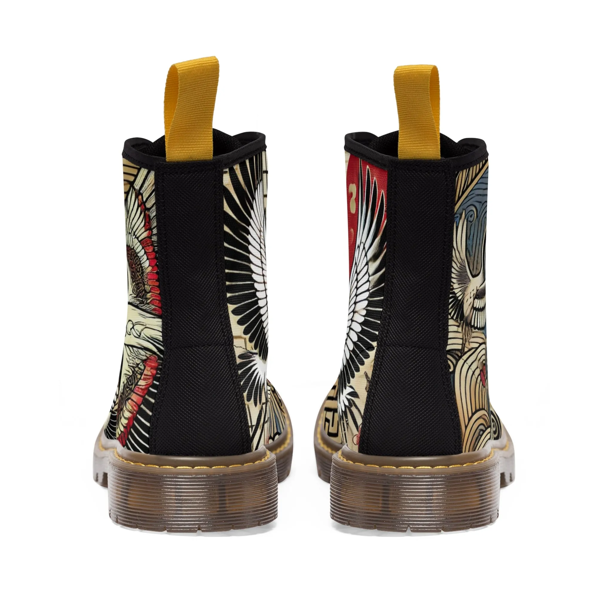 Tokyo Trend Traditional Japanese heron and flowers Pattern Women's Canvas Boots