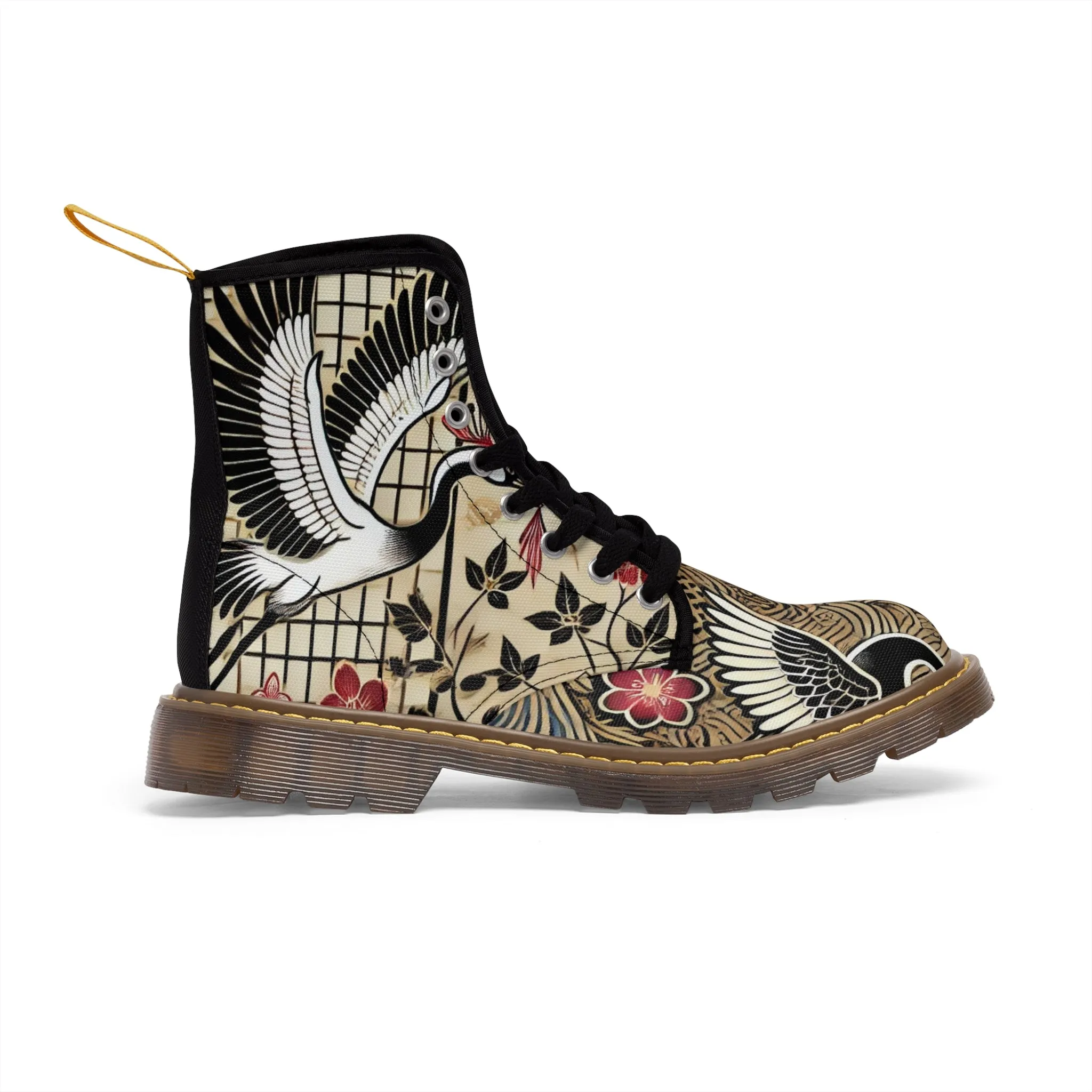 Tokyo Trend Traditional Japanese heron and flowers Pattern Women's Canvas Boots