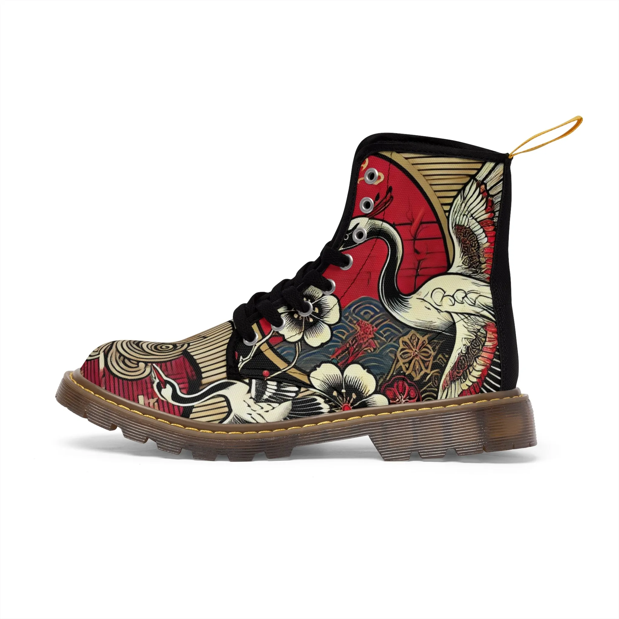 Tokyo Trend Traditional Japanese heron and flowers Pattern Women's Canvas Boots