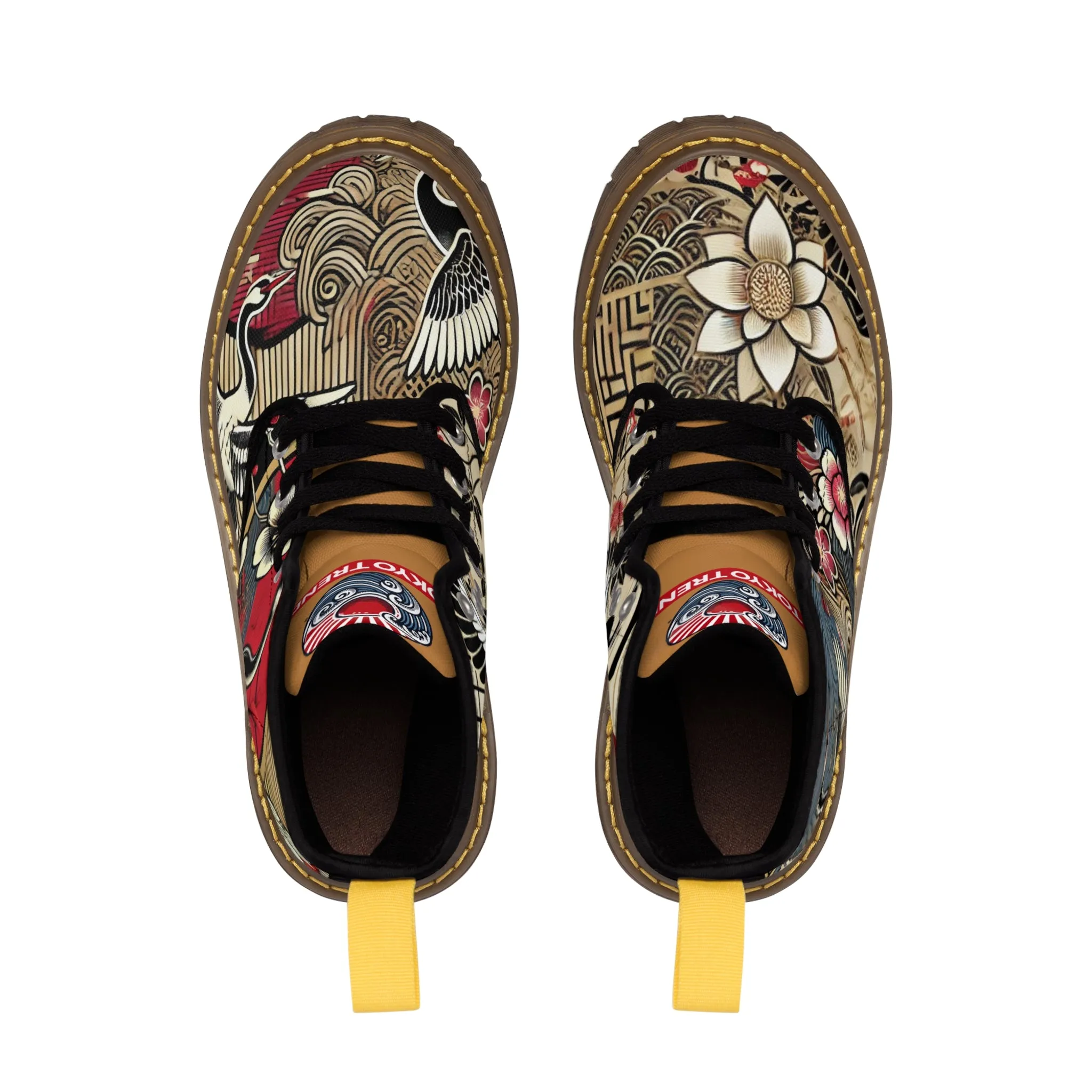 Tokyo Trend Traditional Japanese heron and flowers Pattern Women's Canvas Boots