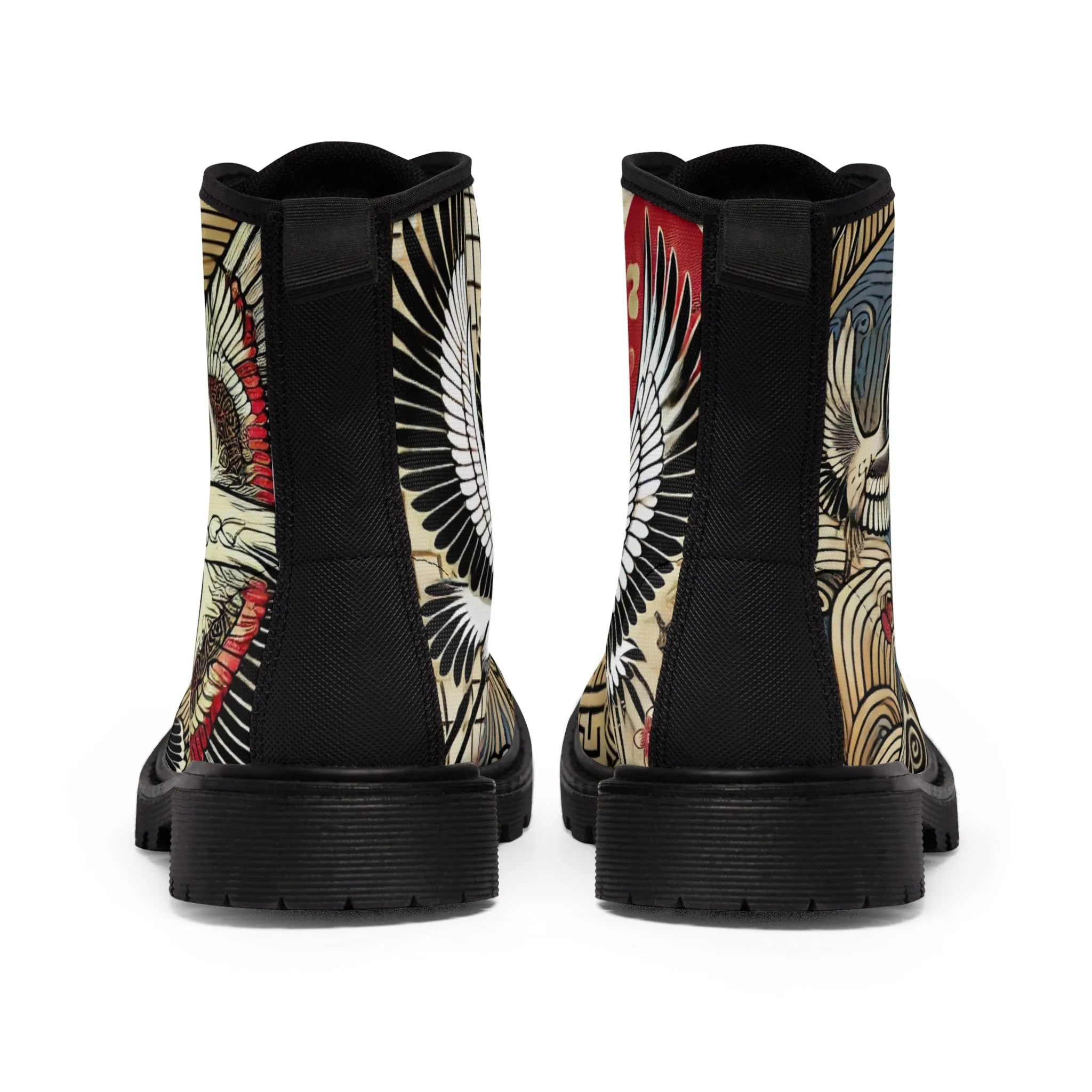Tokyo Trend Traditional Japanese heron and flowers Pattern Women's Canvas Boots