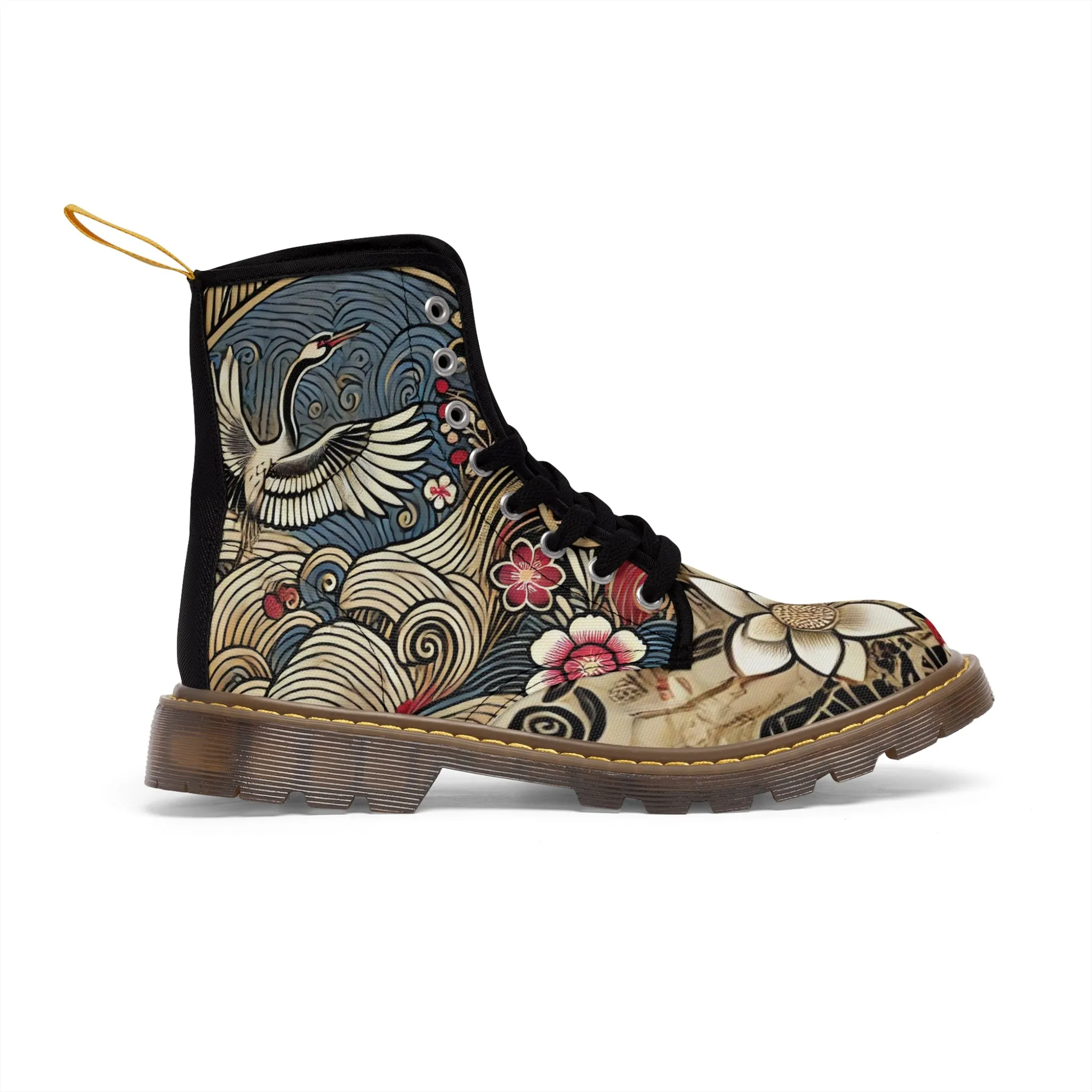 Tokyo Trend Traditional Japanese heron and flowers Pattern Women's Canvas Boots