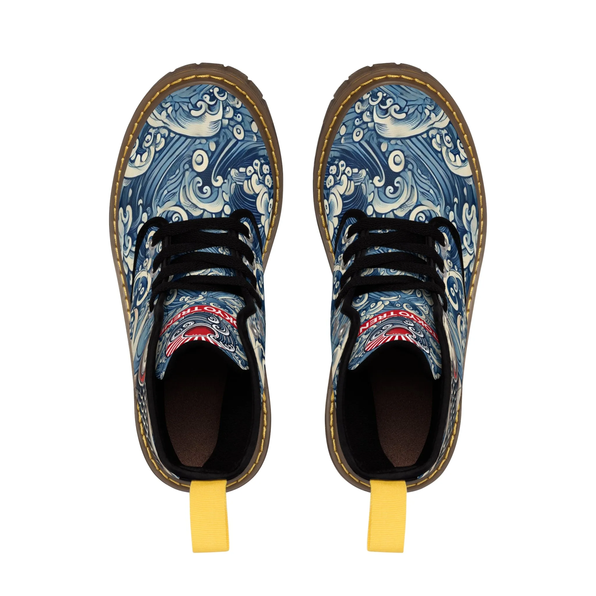 Tokyo Trend Traditional Japanese Koi & Waves Pattern Women's Canvas Boots