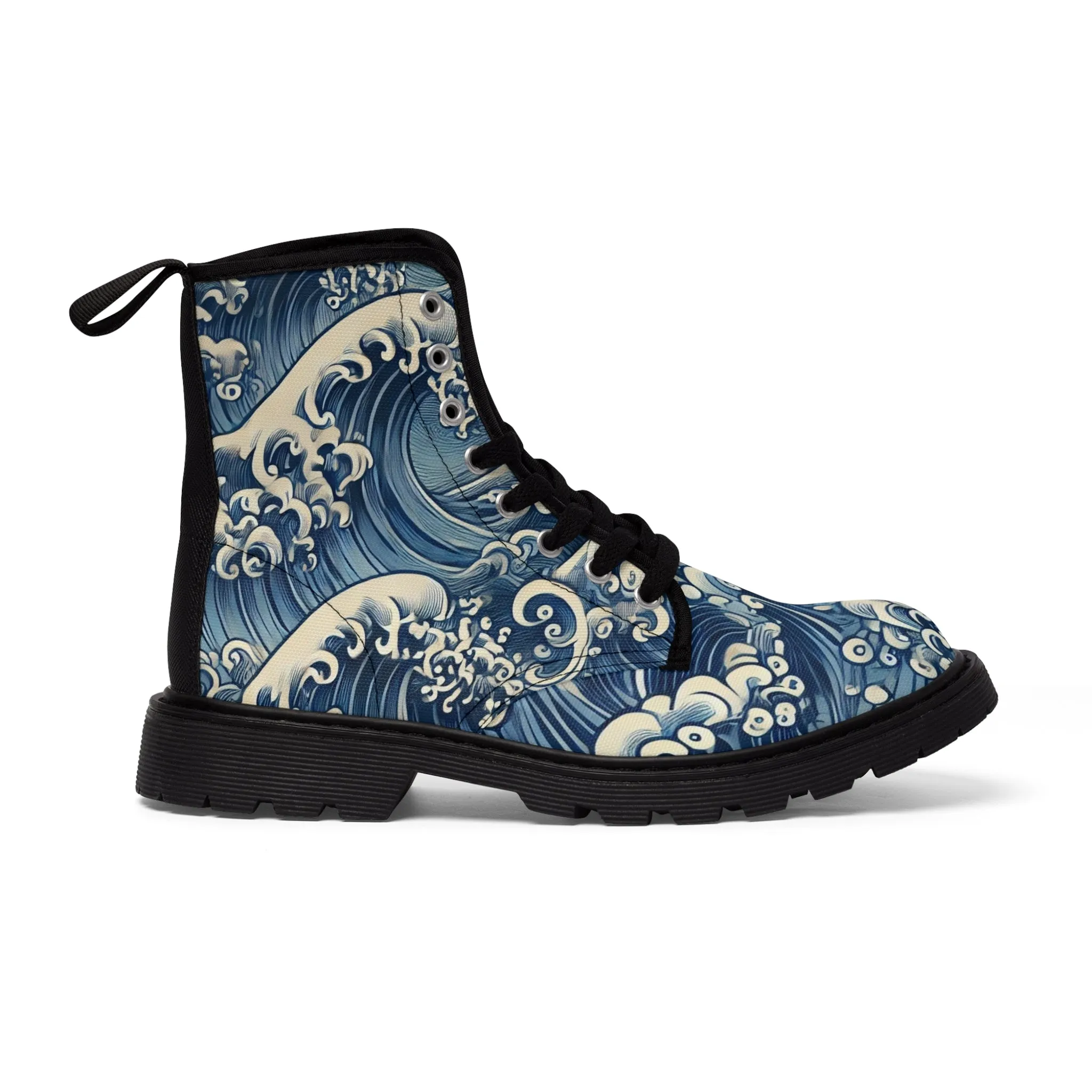 Tokyo Trend Traditional Japanese Koi & Waves Pattern Women's Canvas Boots