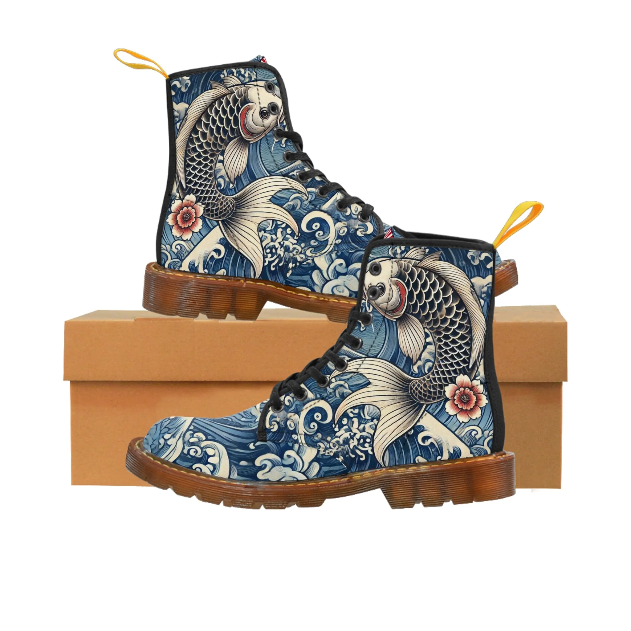 Tokyo Trend Traditional Japanese Koi & Waves Pattern Women's Canvas Boots