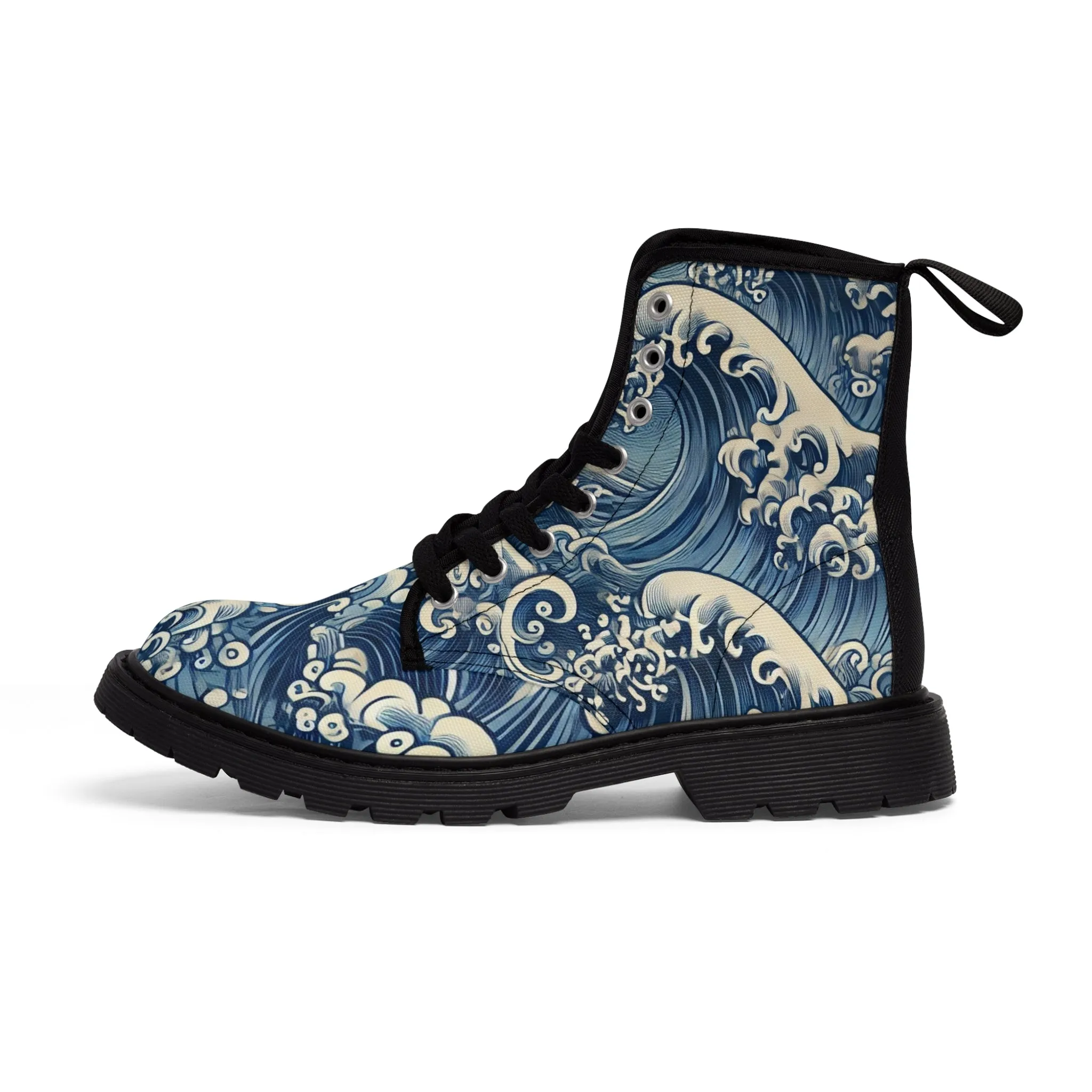 Tokyo Trend Traditional Japanese Koi & Waves Pattern Women's Canvas Boots