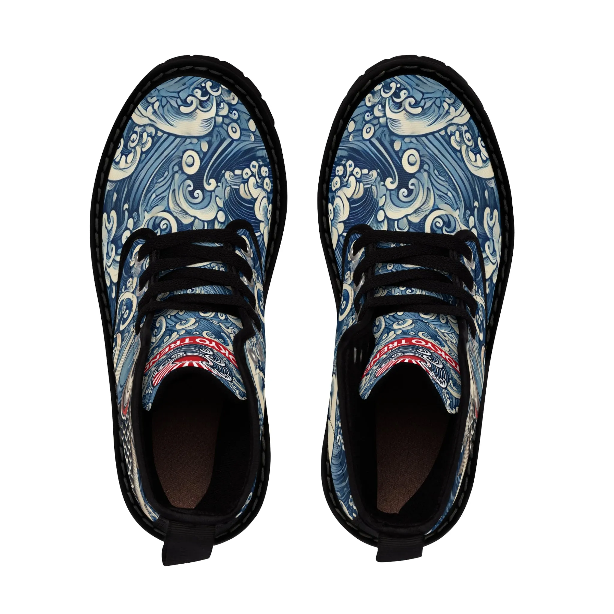 Tokyo Trend Traditional Japanese Koi & Waves Pattern Women's Canvas Boots