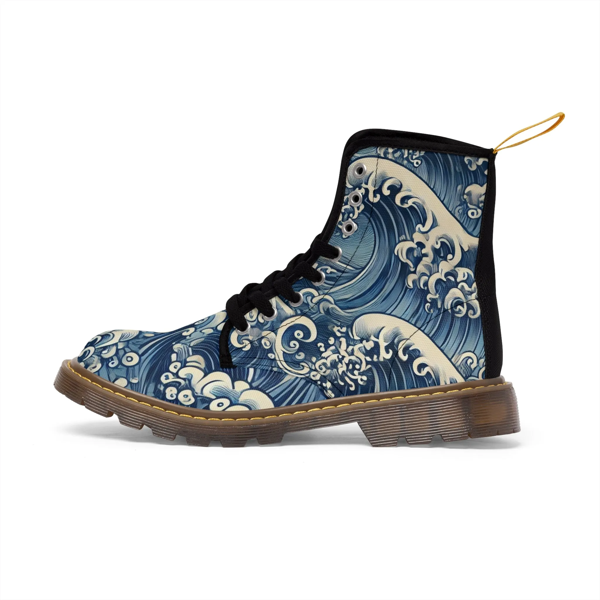 Tokyo Trend Traditional Japanese Koi & Waves Pattern Women's Canvas Boots