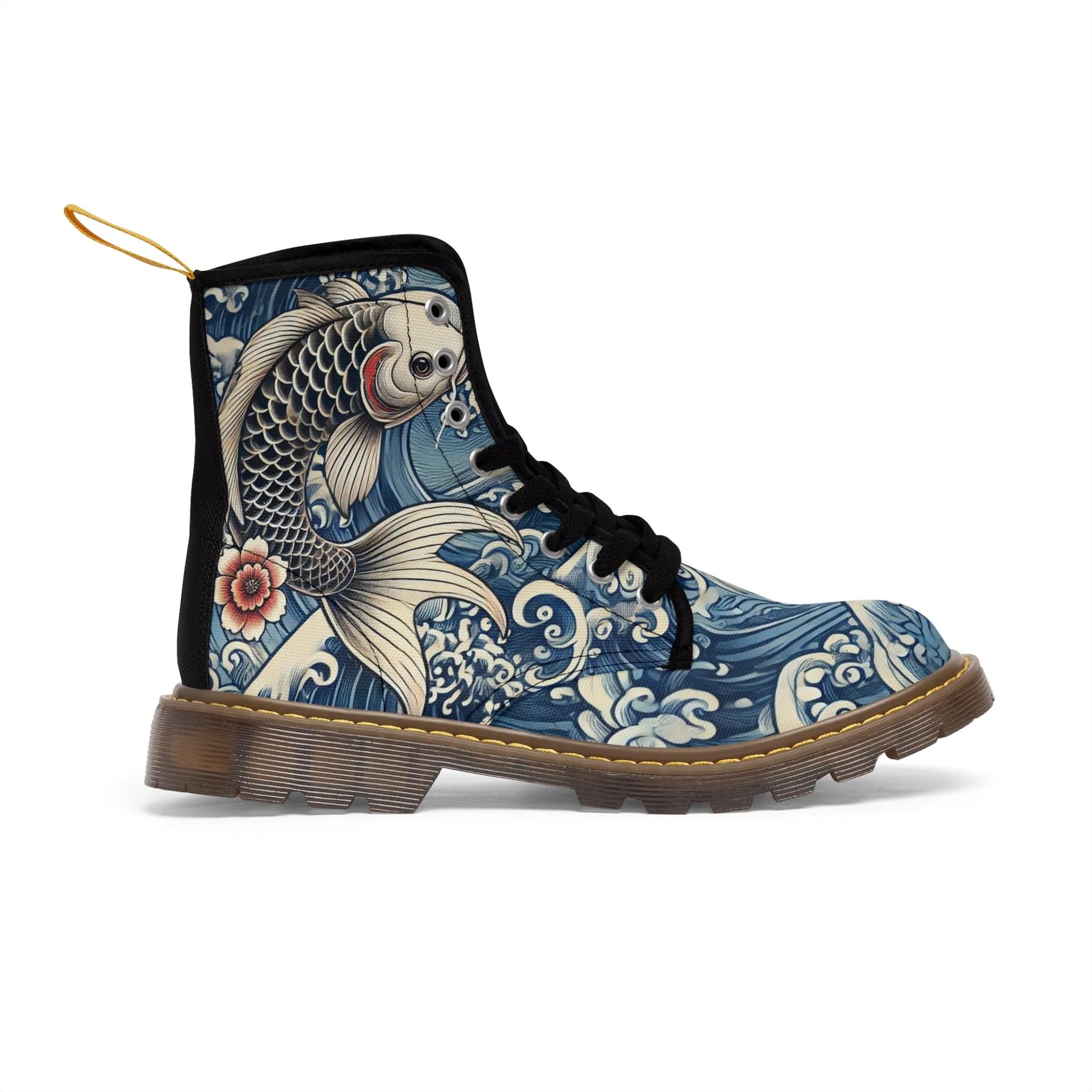 Tokyo Trend Traditional Japanese Koi & Waves Pattern Women's Canvas Boots