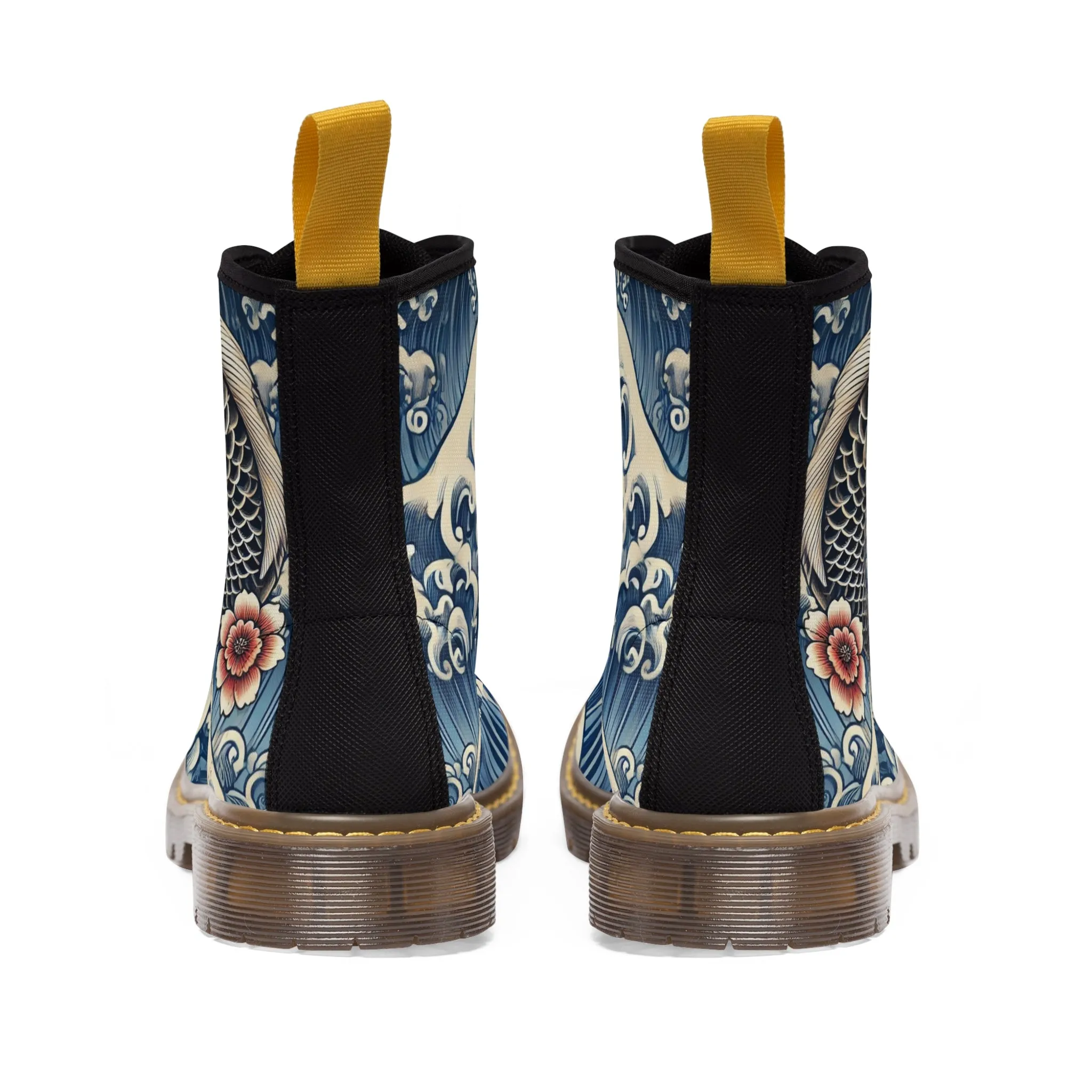 Tokyo Trend Traditional Japanese Koi & Waves Pattern Women's Canvas Boots