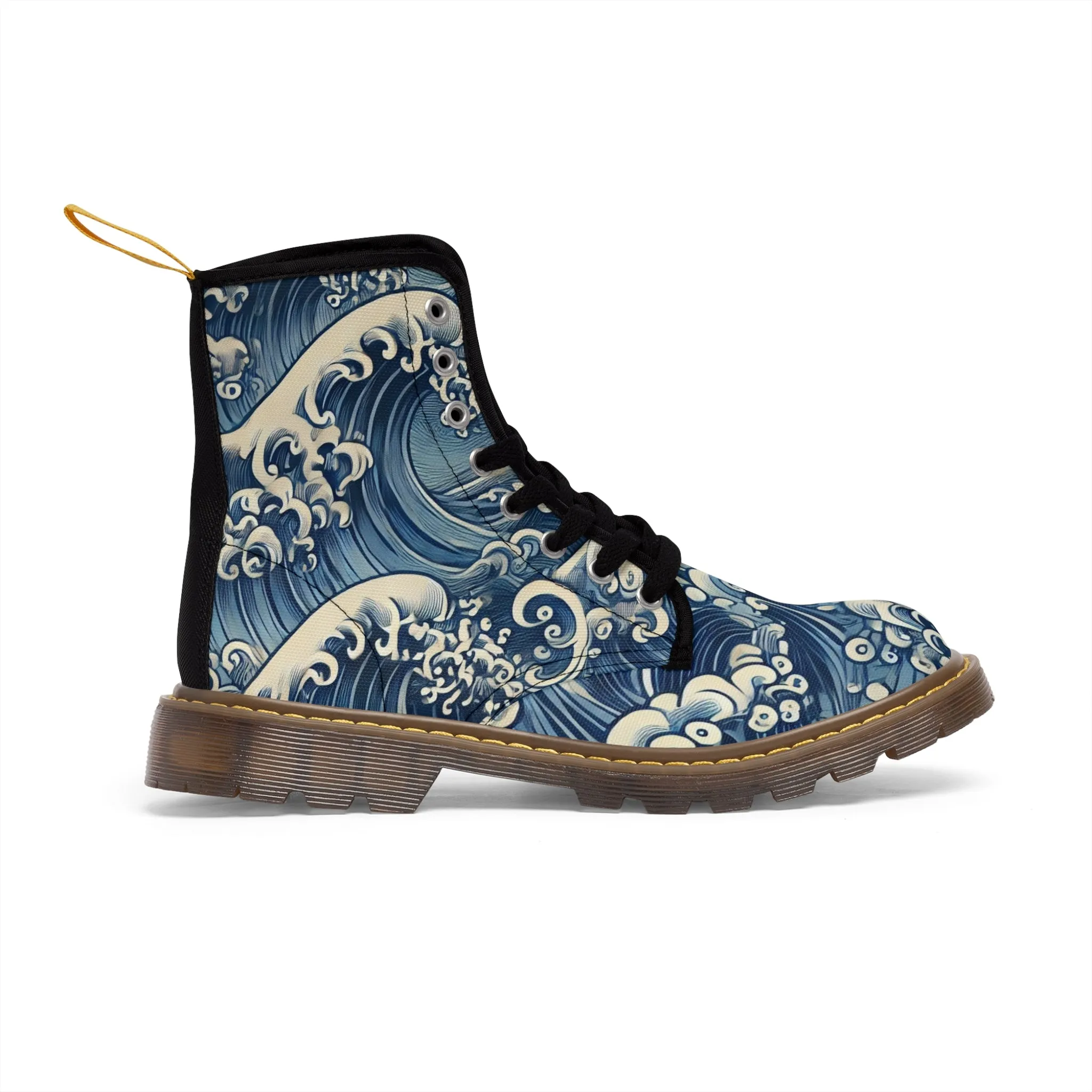 Tokyo Trend Traditional Japanese Koi & Waves Pattern Women's Canvas Boots