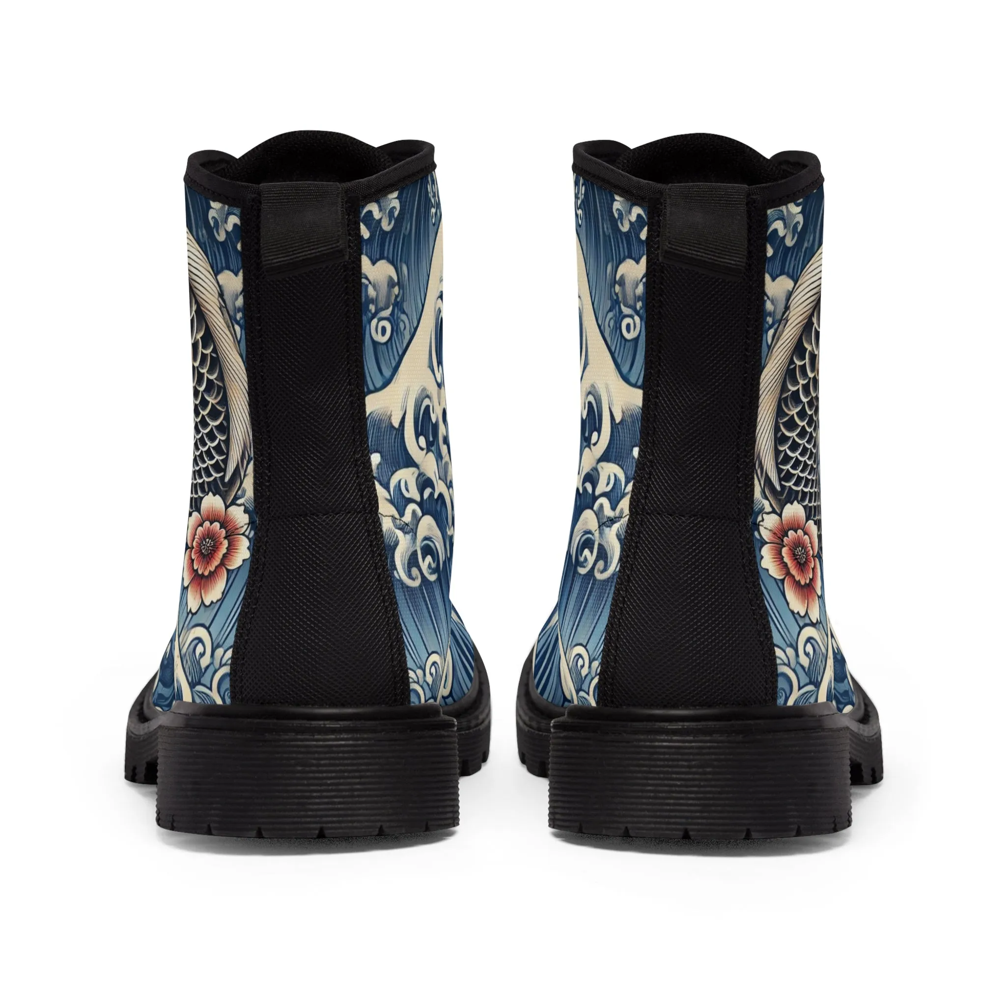 Tokyo Trend Traditional Japanese Koi & Waves Pattern Women's Canvas Boots