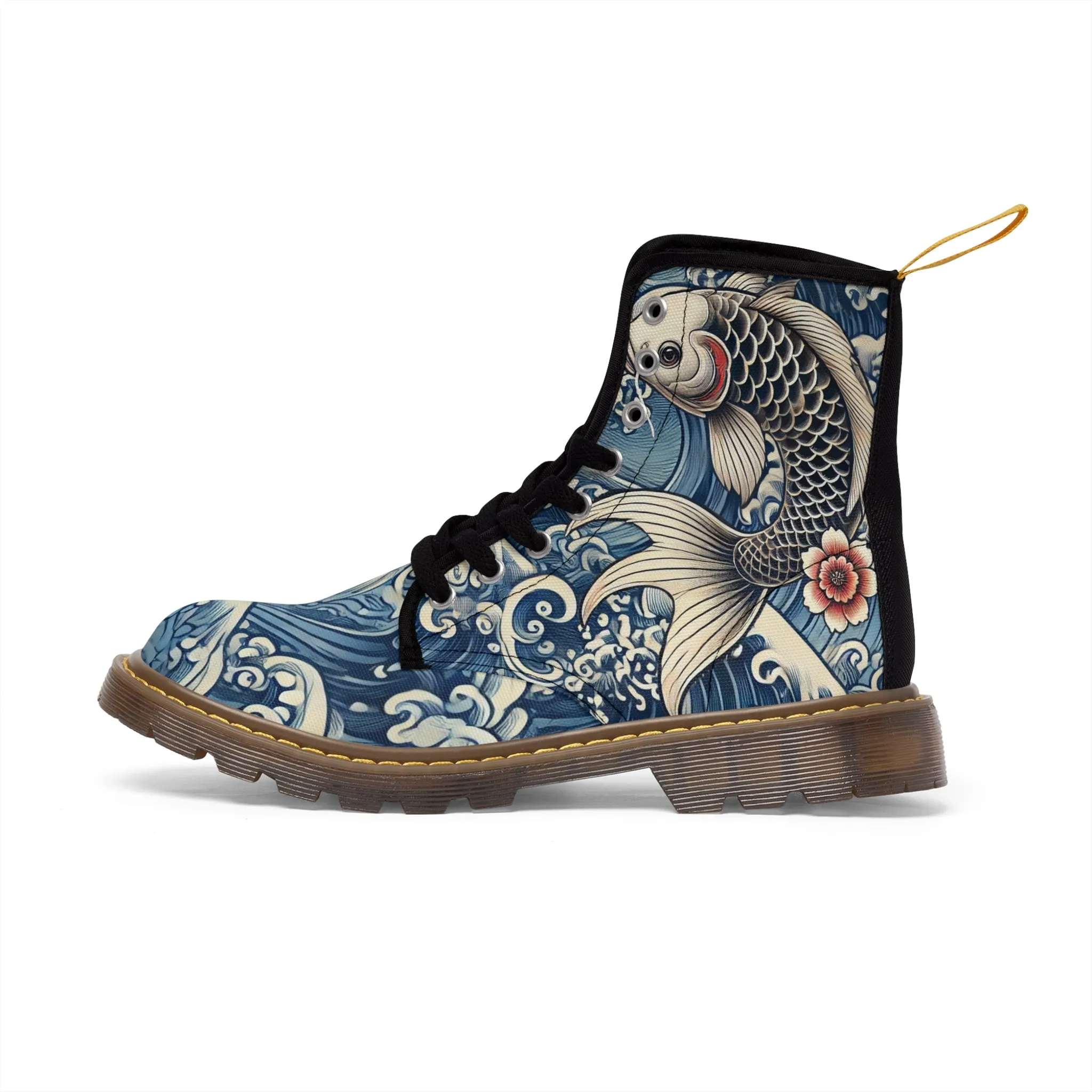 Tokyo Trend Traditional Japanese Koi & Waves Pattern Women's Canvas Boots