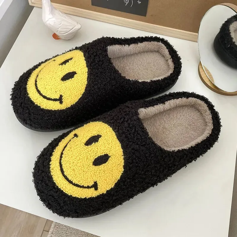 Winter Women Smiley Pattern Fur Fluffy Slides Slippers