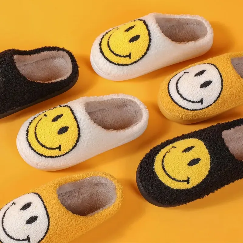 Winter Women Smiley Pattern Fur Fluffy Slides Slippers