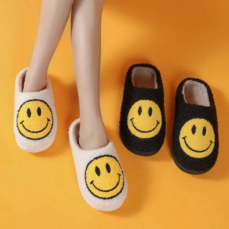 Winter Women Smiley Pattern Fur Fluffy Slides Slippers