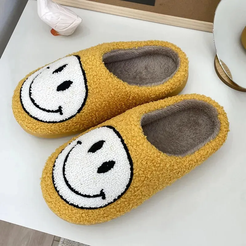 Winter Women Smiley Pattern Fur Fluffy Slides Slippers