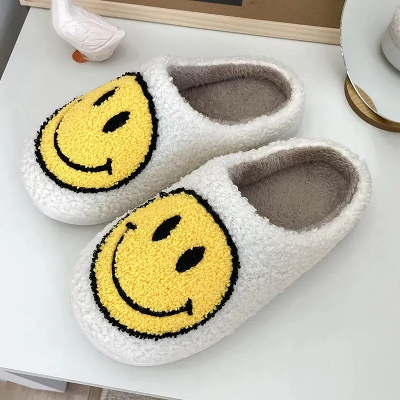 Winter Women Smiley Pattern Fur Fluffy Slides Slippers