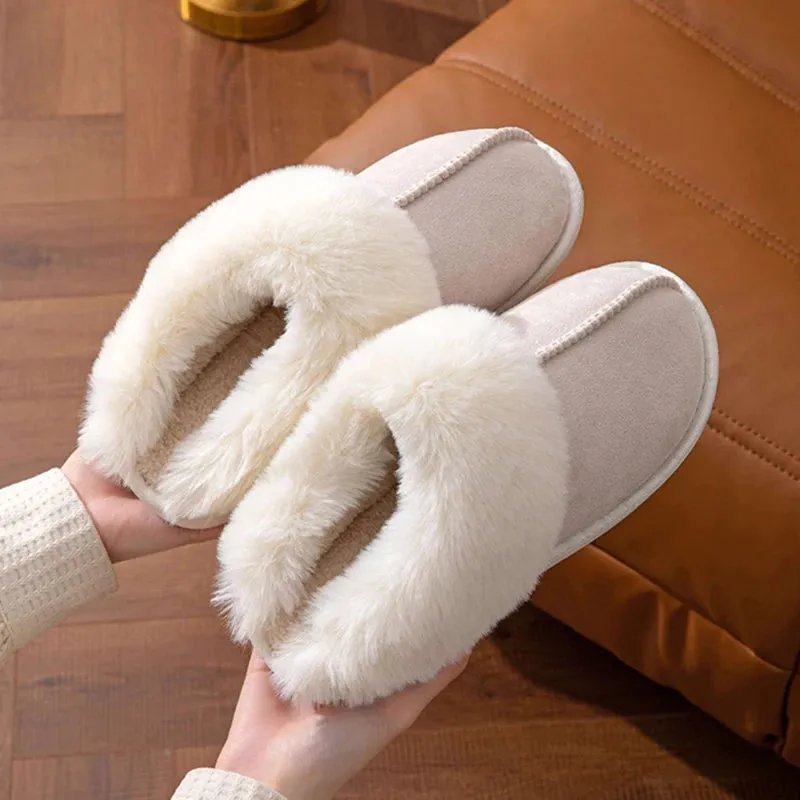 Women Faux Suede Fluffy Furry Home Slides