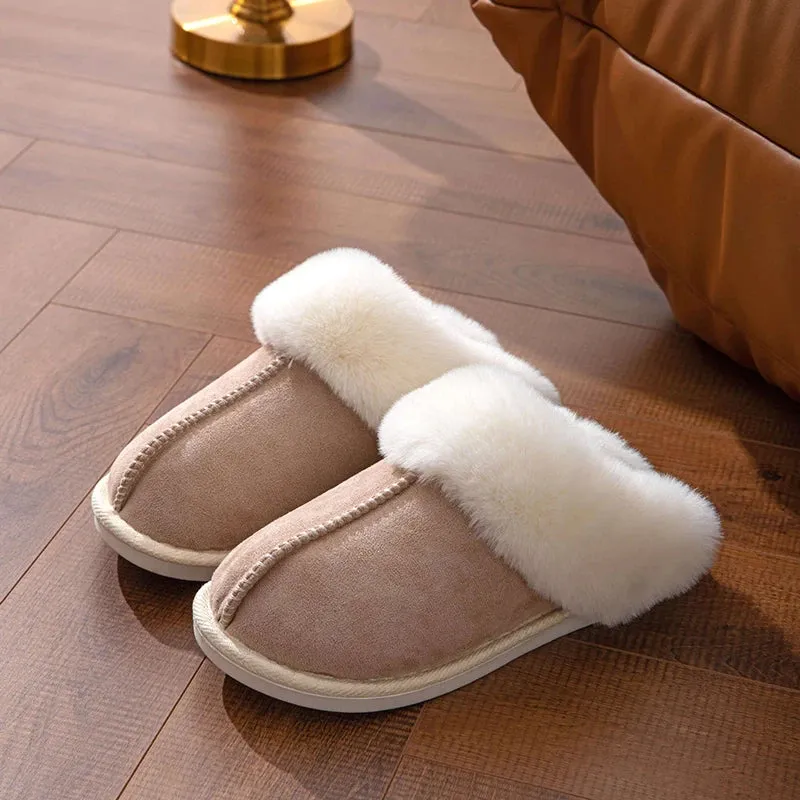 Women Faux Suede Fluffy Furry Home Slides