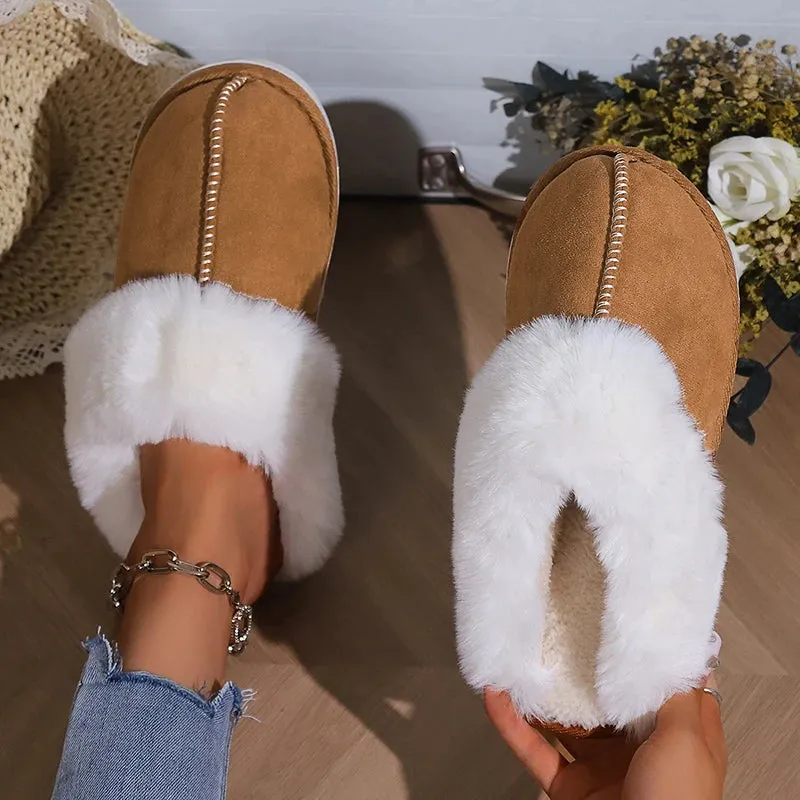 Women Faux Suede Fluffy Furry Home Slides
