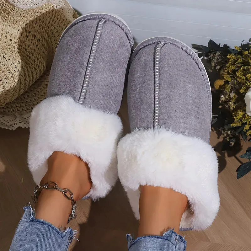 Women Faux Suede Fluffy Furry Home Slides