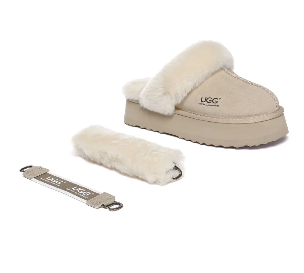 Women Removable Wool Strap Slingback Platform Slippers Musa