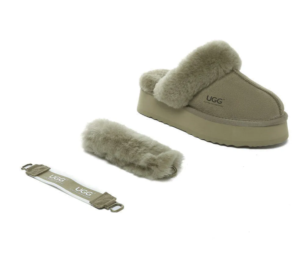 Women Removable Wool Strap Slingback Platform Slippers Musa