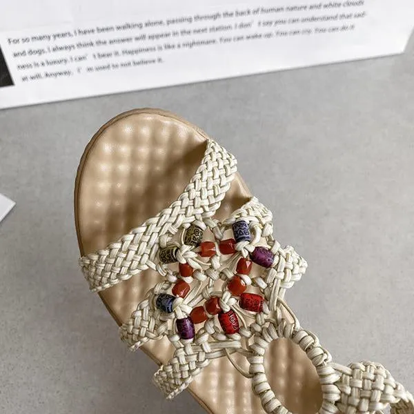 Women's Bohemian Beaded Wedge Braided Sandals 04034719S