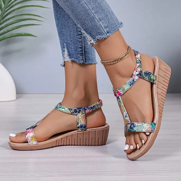Women's Floral Round Toe Slip-On Wedge Sandals 71286495C