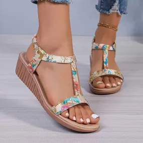 Women's Floral Round Toe Slip-On Wedge Sandals 71286495C