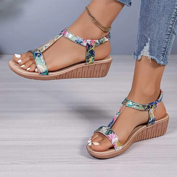 Women's Floral Round Toe Slip-On Wedge Sandals 71286495C