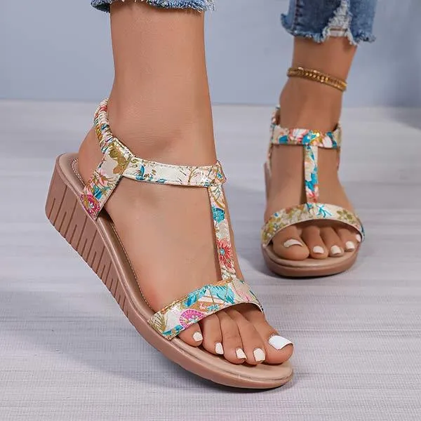 Women's Floral Round Toe Slip-On Wedge Sandals 71286495C