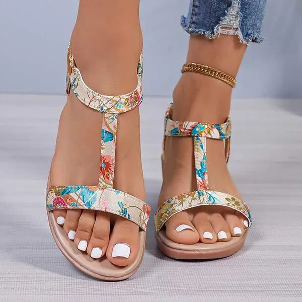 Women's Floral Round Toe Slip-On Wedge Sandals 71286495C