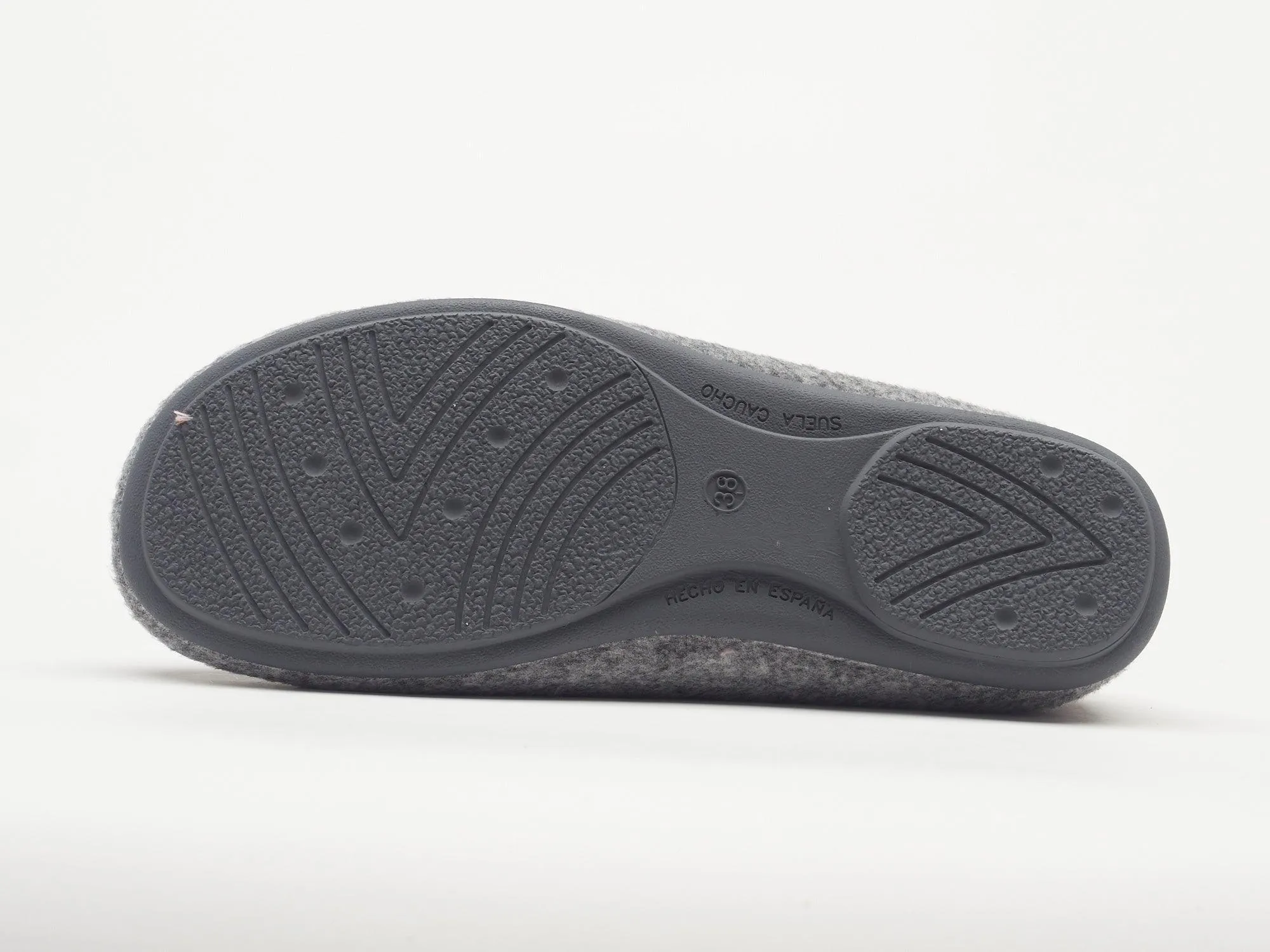Women's grey felt and faux fur mule slippers