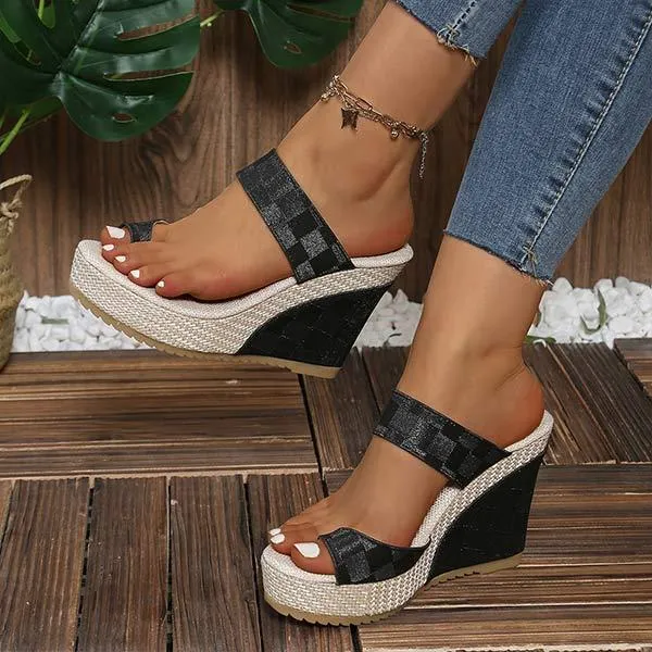 Women's Peep Toe High Heel Platform Wedge Sandals 24715549C