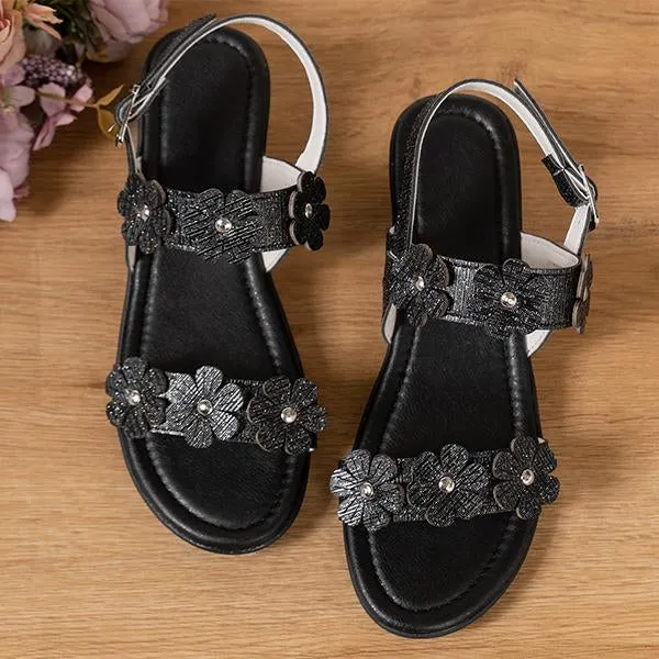 Women's Retro Buckle Flower Wedge Sandals 18075252S