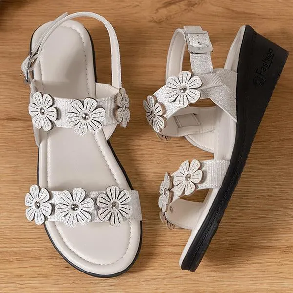 Women's Retro Buckle Flower Wedge Sandals 18075252S