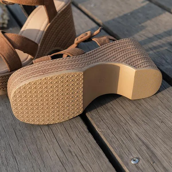 Women's Retro Cross Strap Thick Sole Wedge Sandals 99312313S